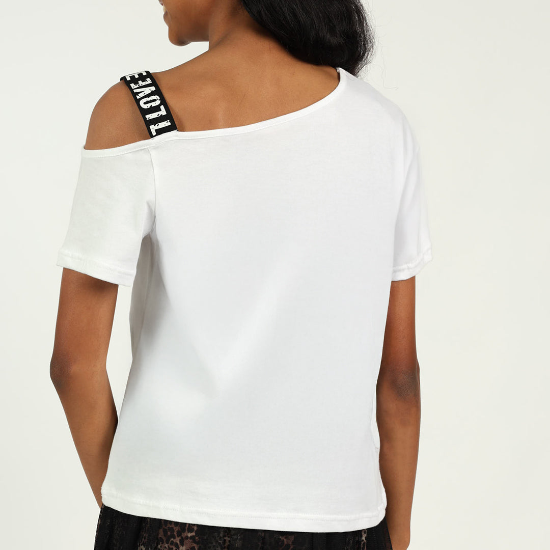 White Graphic Print Top