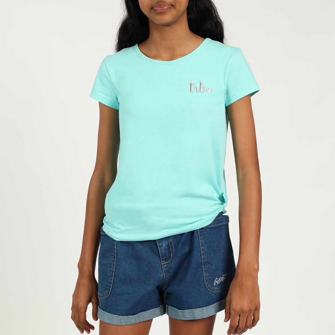 Big Girls Blue T-Shirt with Twist Detail