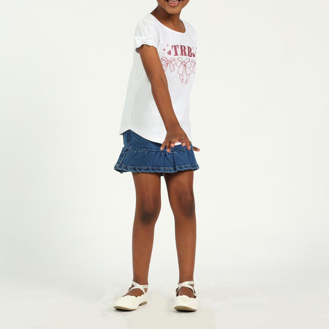 Girls White Short sleeve top with Bow Detailing