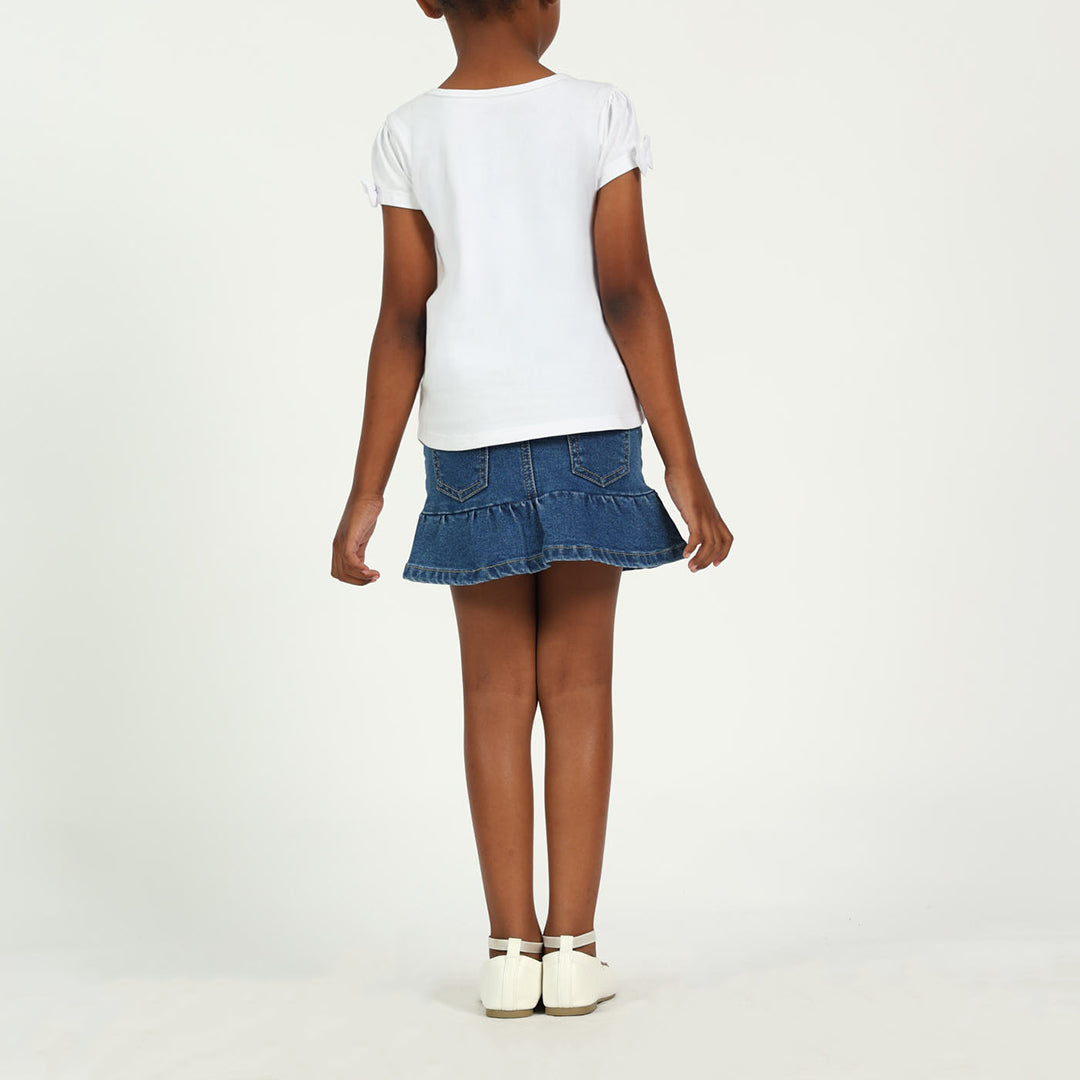 Girls White Short sleeve top with Bow Detailing