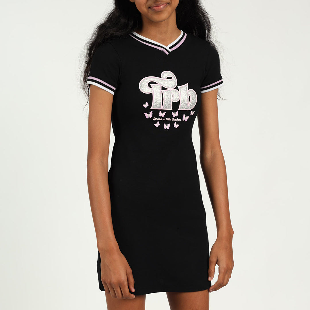 Girls Black Bodycon Dress with Graphic