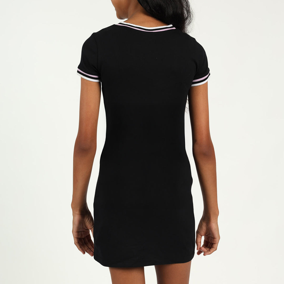 Girls Black Bodycon Dress with Graphic