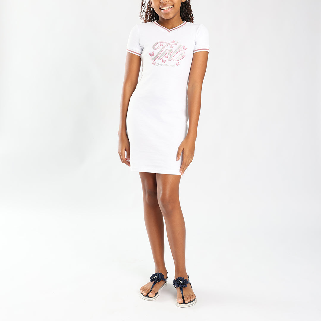 Girls White Bodycon dress with Graphic