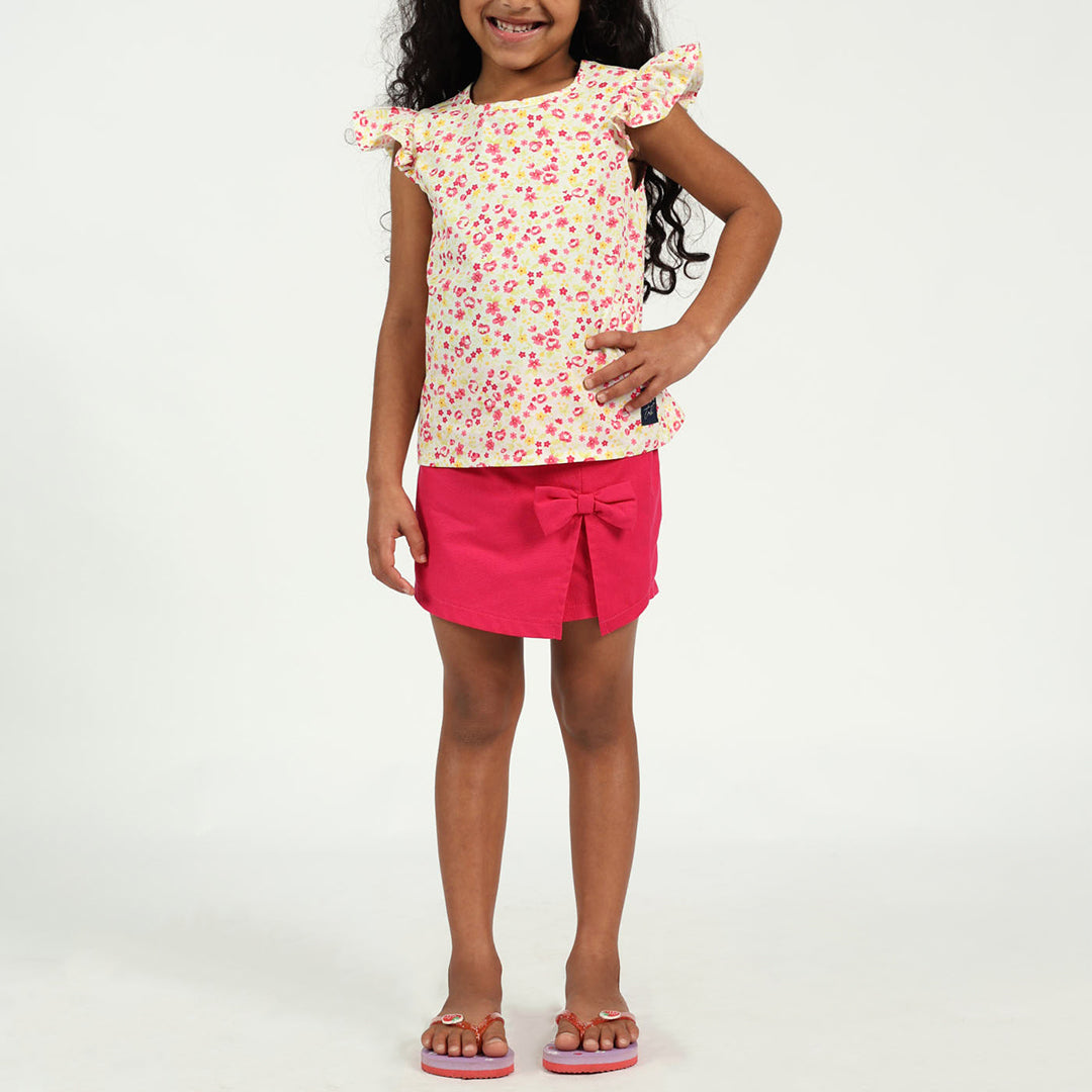 Girls Pink Daisy Puff Sleeve Top