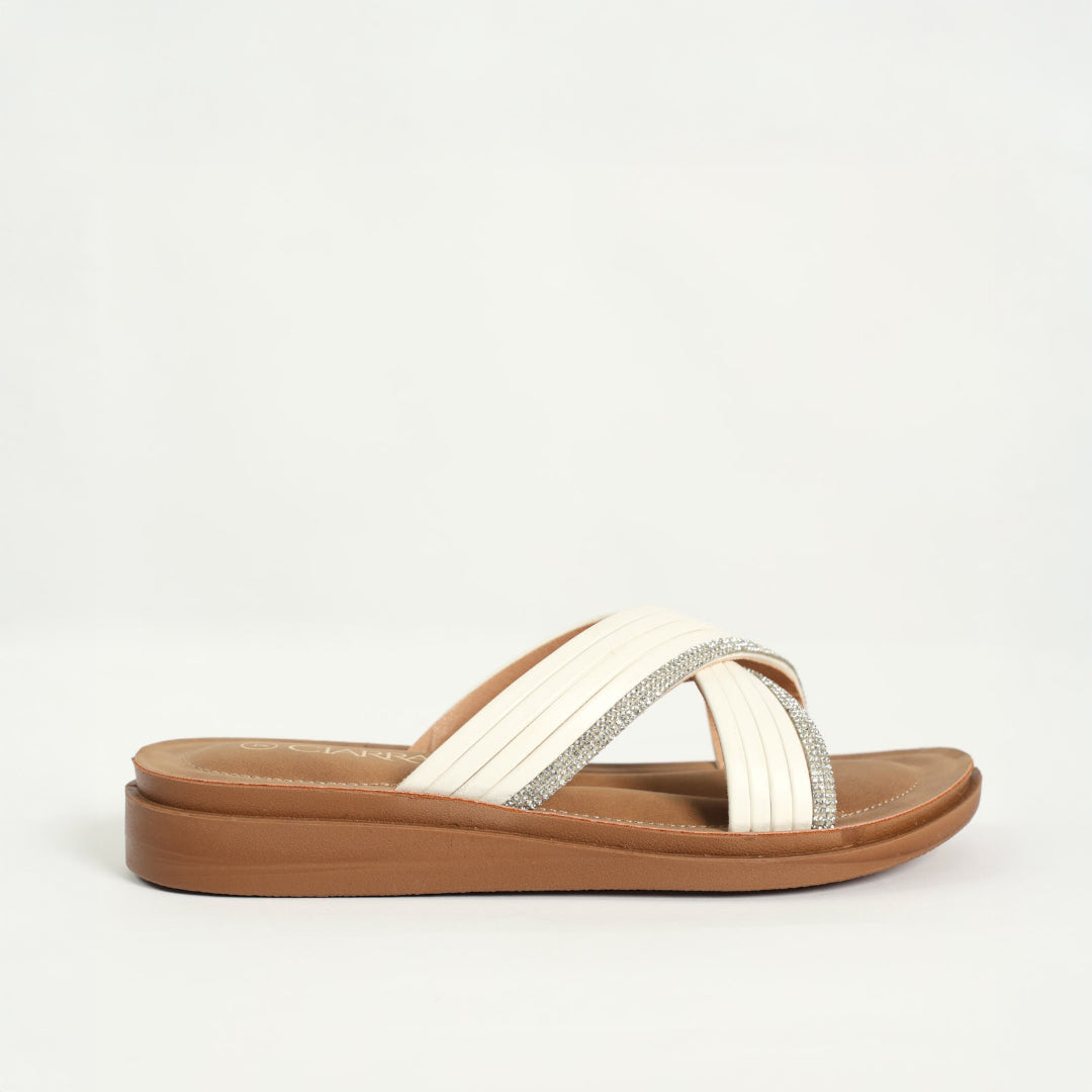 Criss Cross Comfort Sandal.Diamante Trim Detail.