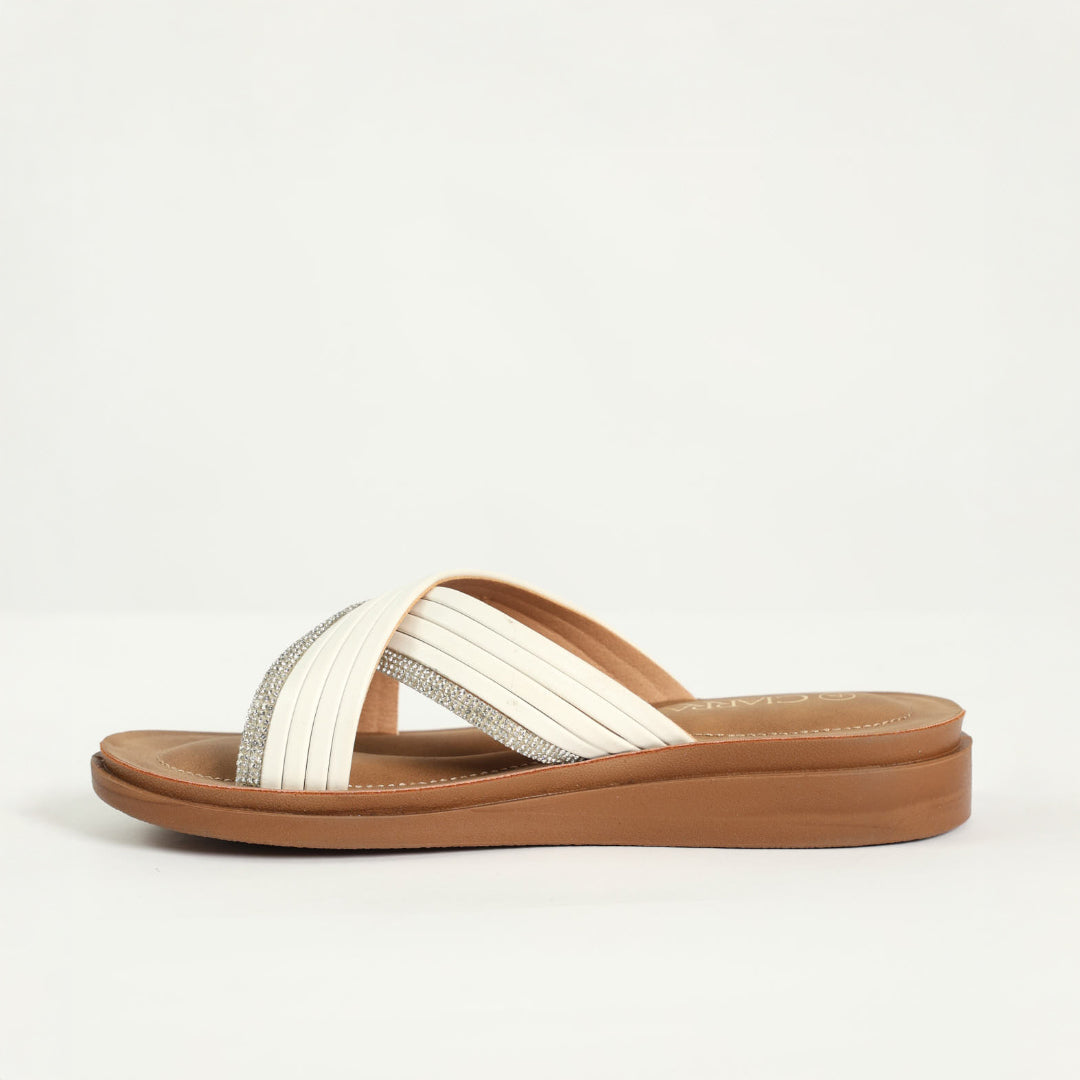 Criss Cross Comfort Sandal.Diamante Trim Detail.