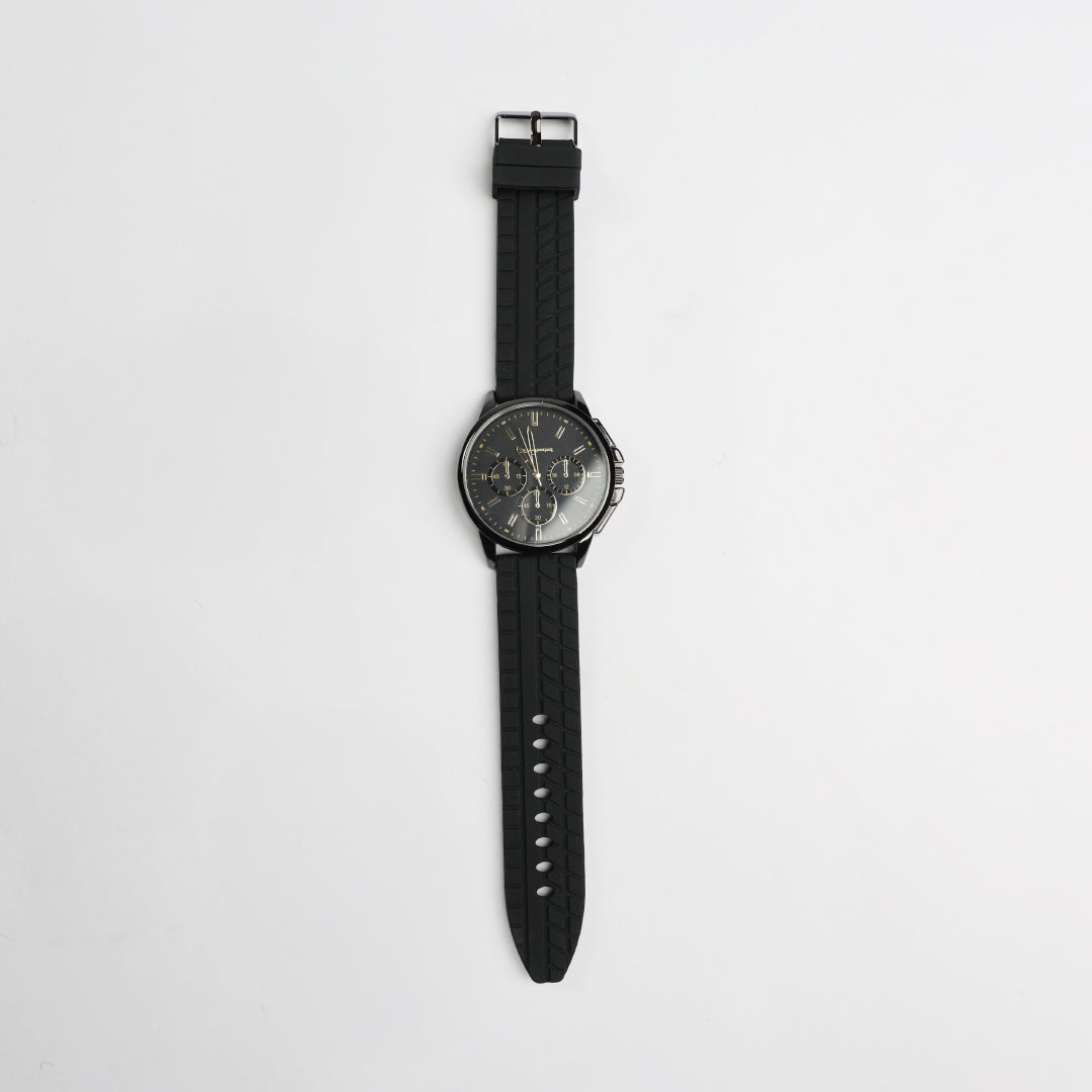 Tyre Resin Watch.Silver Frame And Gold Accented Dial.