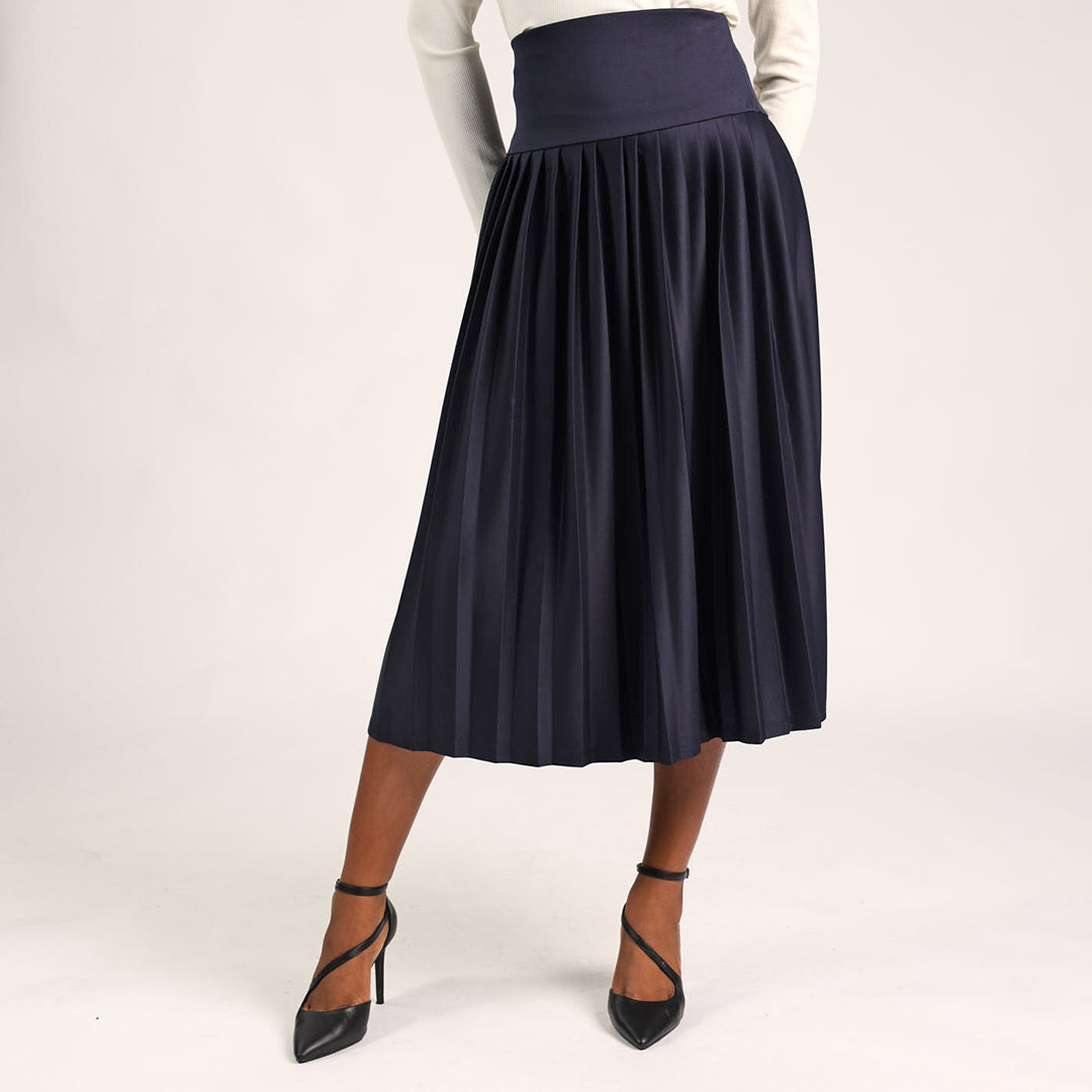 Ladies Navy Pleated Skirt