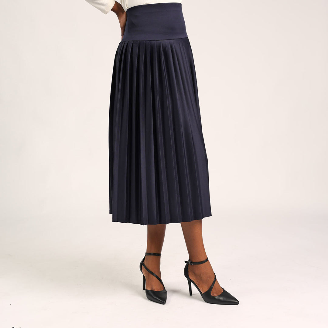 Ladies Navy Pleated Skirt