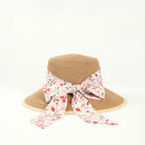 Floral Bow Tie Downturn Straw Sun Hat.