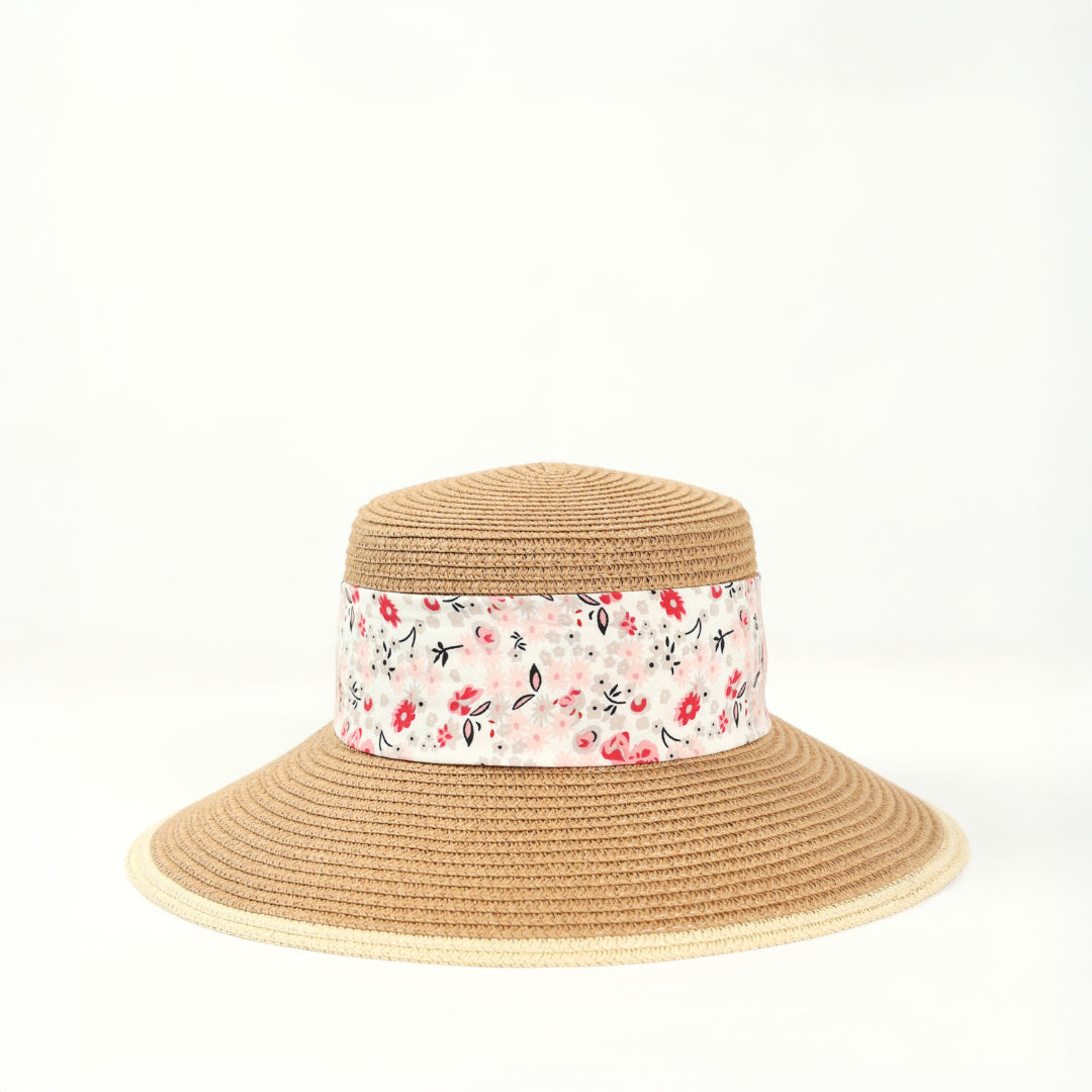 Floral Bow Tie Downturn Straw Sun Hat.