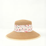 Floral Bow Tie Downturn Straw Sun Hat.