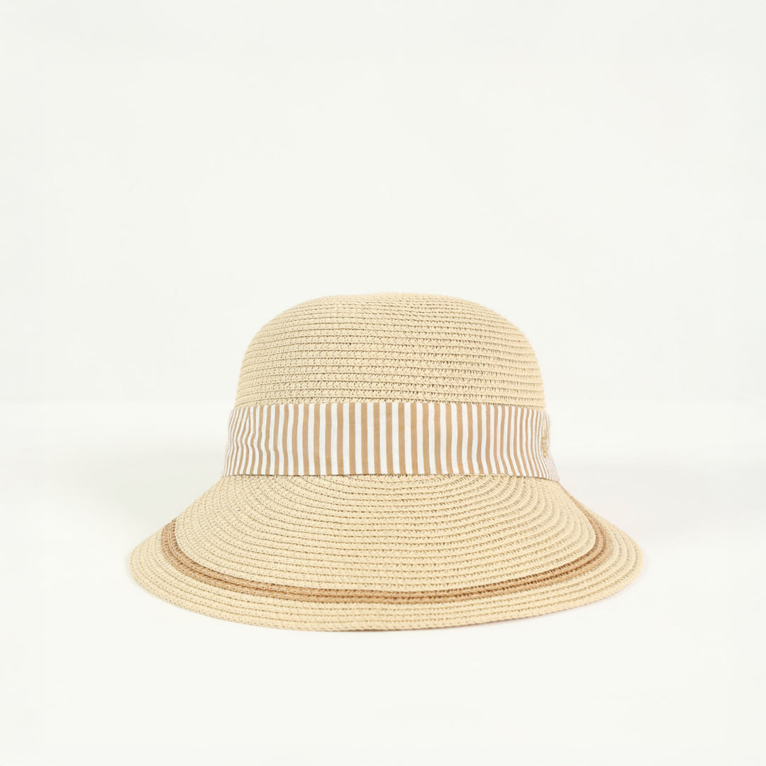 Wide Brim Visor Straw Sun Hat.Fabric Tie Up.