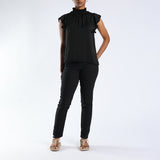 Ladies Black Flutter Sleeve Top