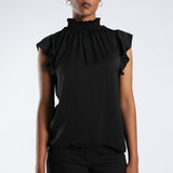 Ladies Black Flutter Sleeve Top