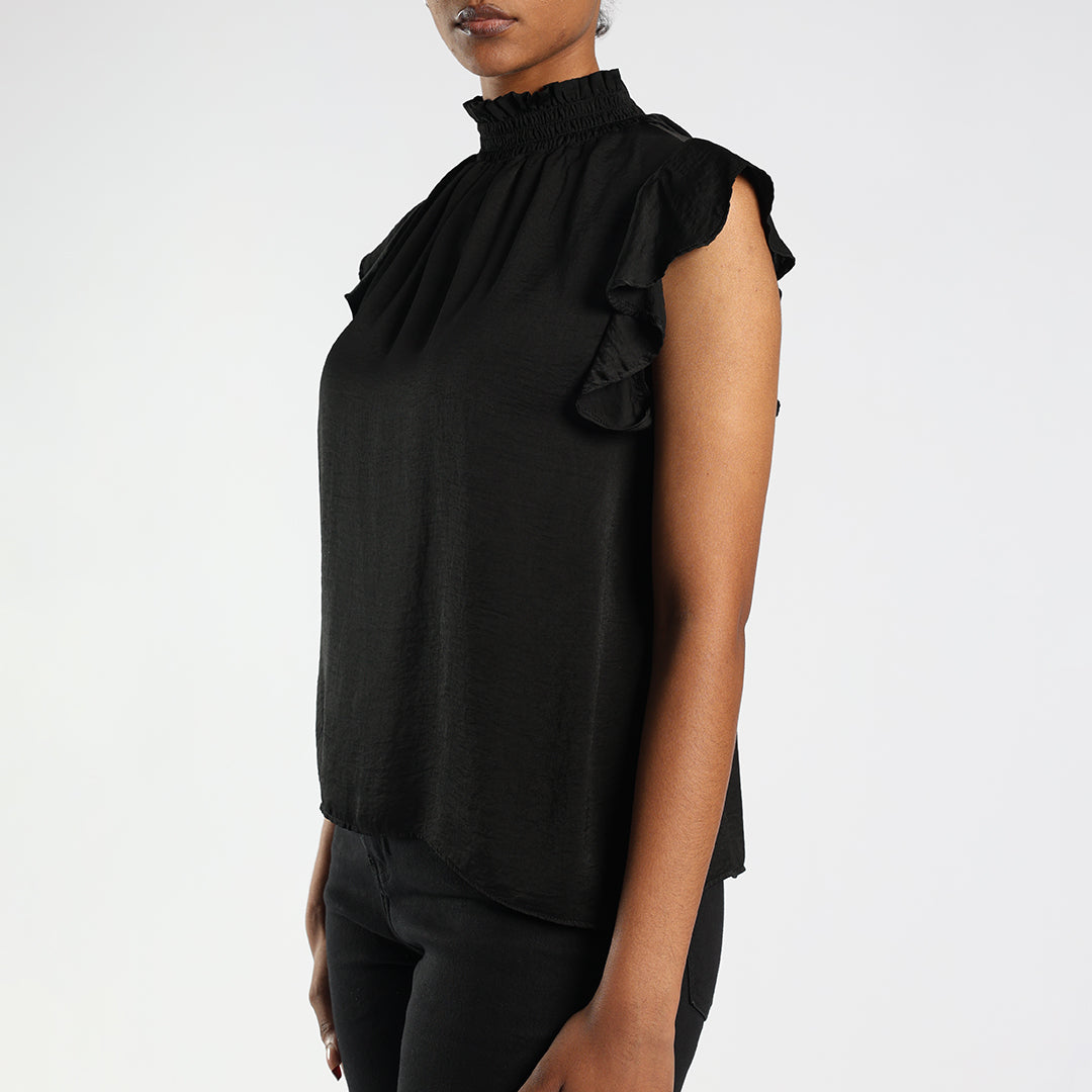 Ladies Black Flutter Sleeve Top