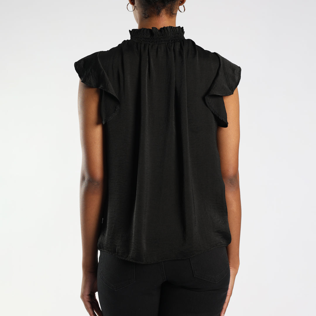 Ladies Black Flutter Sleeve Top