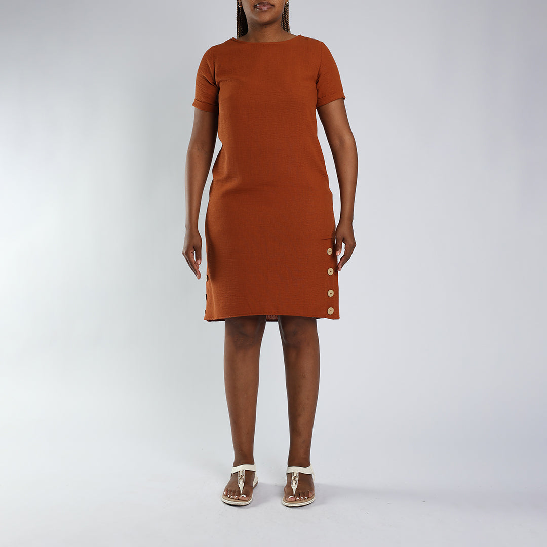 Rust Buttons Dress