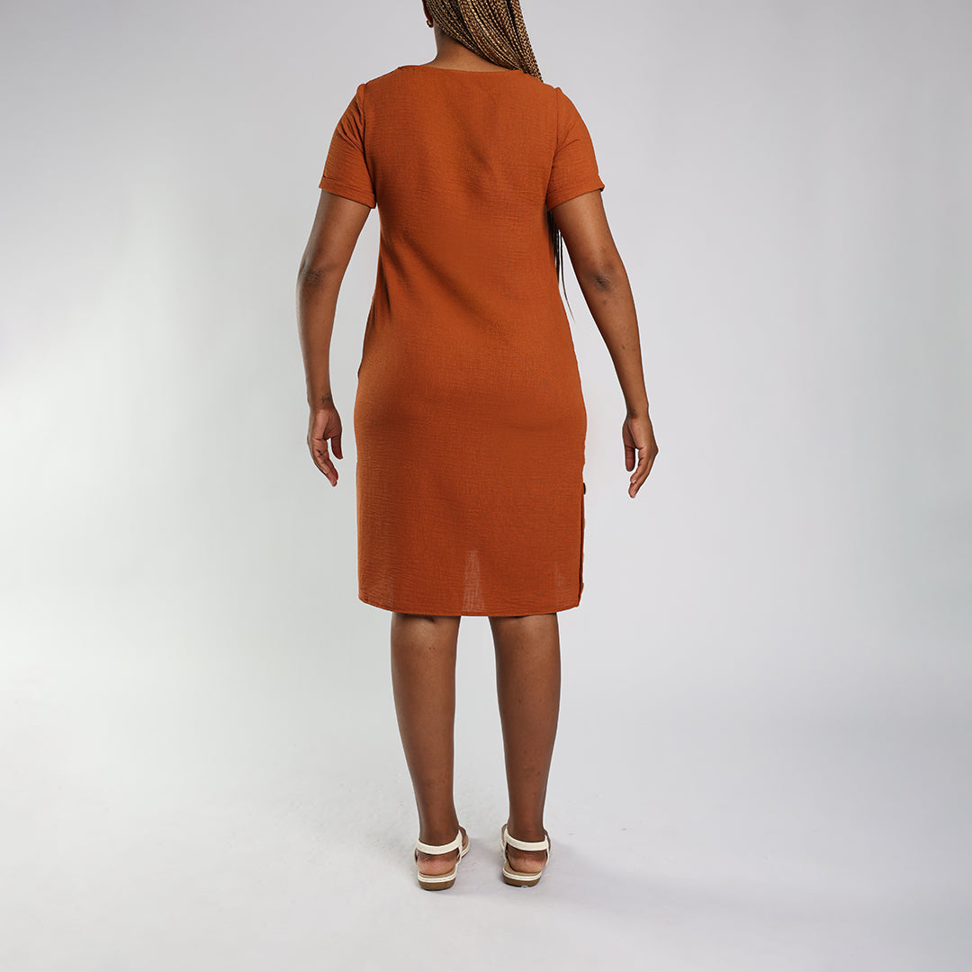 Rust Buttons Dress