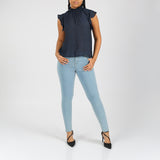 Ladies Navy Flutter Sleeve Top