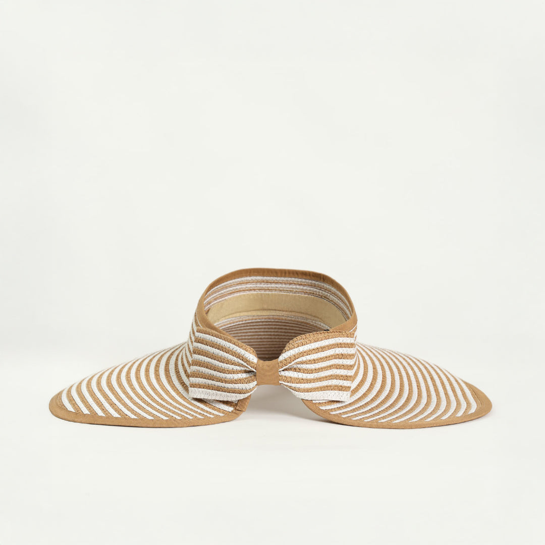 Stripe Visor Straw Sun Hat.Elastic Tie Up Detail.
