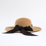 Wide Brim Straw Sun Hat.Ribbon And Eyelet Detail.