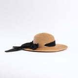 Wide Brim Straw Sun Hat.Ribbon And Eyelet Detail.