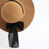 Wide Brim Straw Sun Hat.Ribbon And Eyelet Detail.