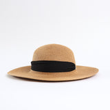 Wide Brim Straw Sun Hat.Ribbon And Eyelet Detail.