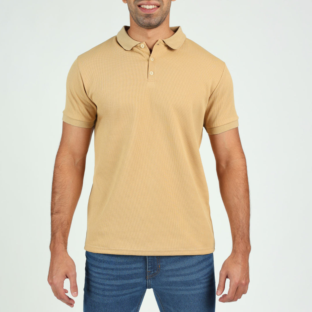 MENS MODA STONE WAFFLE TEXTURED S/S GOLFER