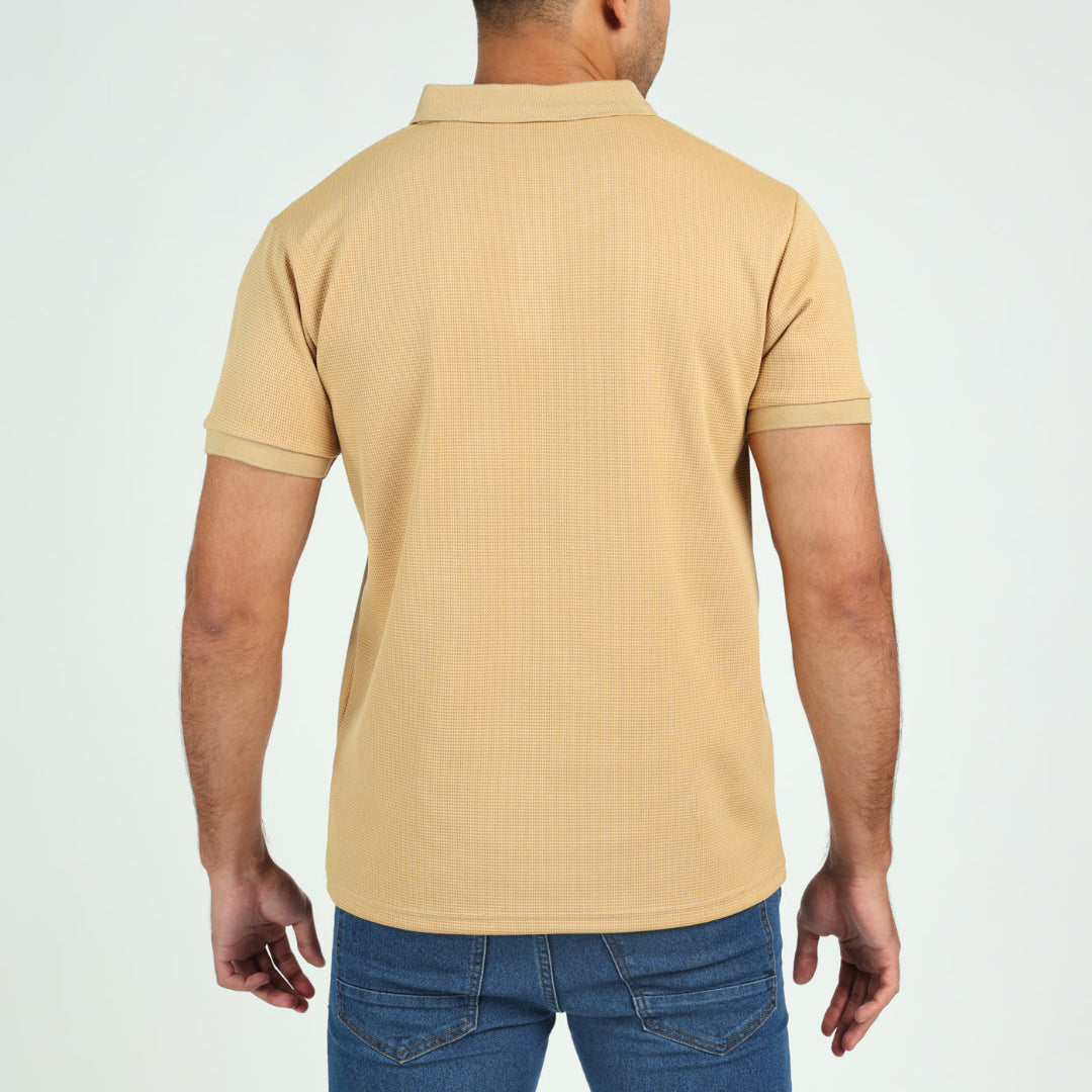 MENS MODA STONE WAFFLE TEXTURED S/S GOLFER