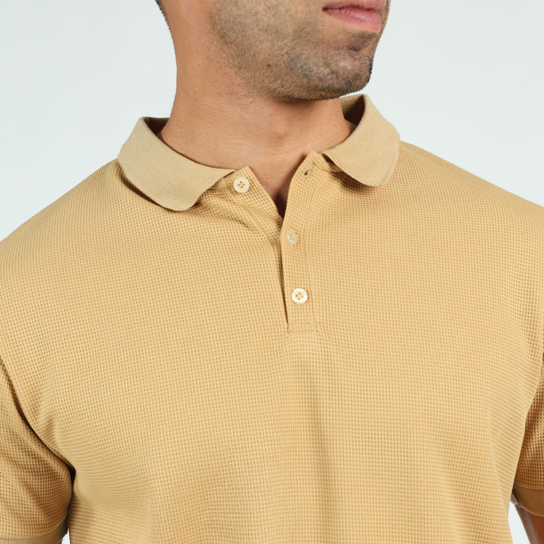 MENS MODA STONE WAFFLE TEXTURED S/S GOLFER