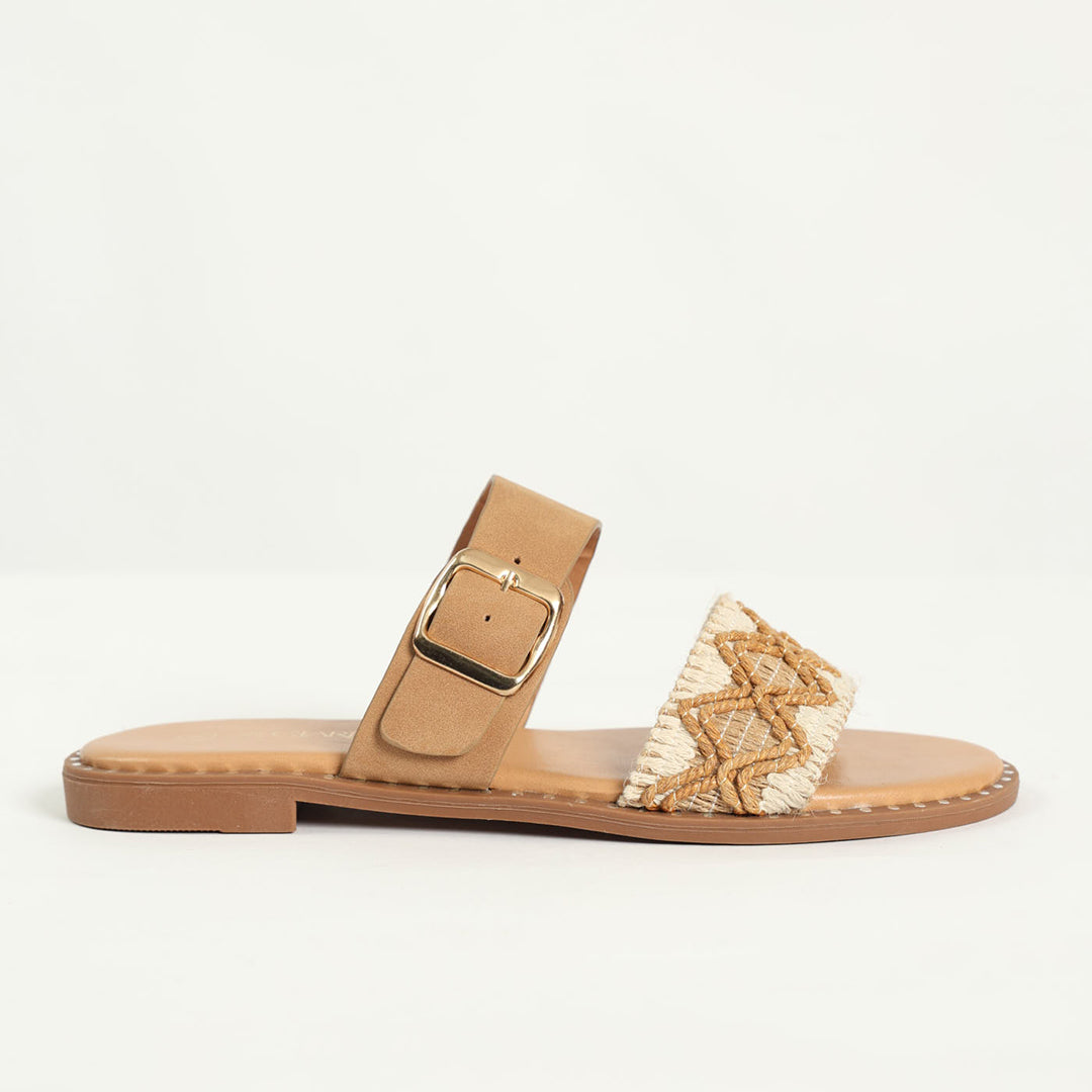 Crochet Push In Sandal.Gold Studded Randed Outsole.
