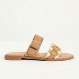 Crochet Push In Sandal.Gold Studded Randed Outsole.