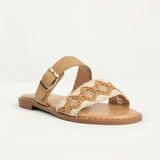 Crochet Push In Sandal.Gold Studded Randed Outsole.