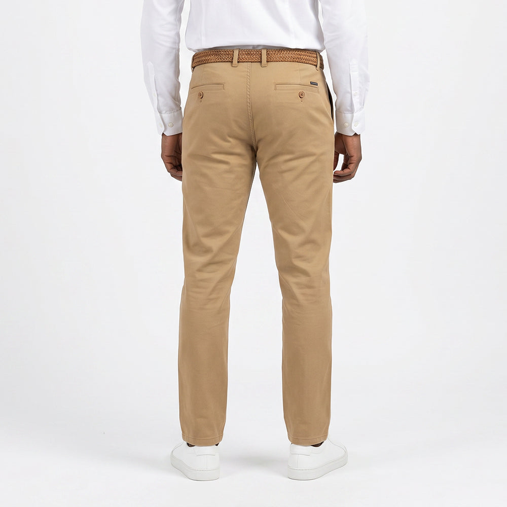 CAMEL REGULAR FIT PANTS WITH BELT AND INGOT DETAIL