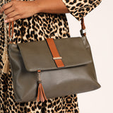Fatigue And Tan Flap Handbag.