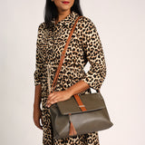 Fatigue And Tan Flap Handbag.