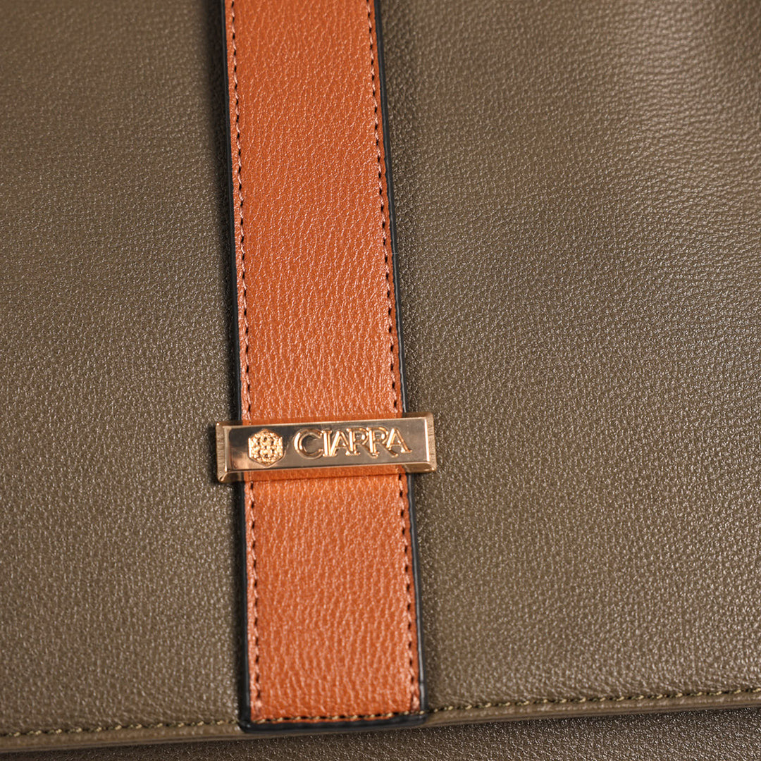 Fatigue And Tan Flap Handbag.