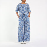 Blue Printed Wide Leg Pants