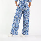 Blue Printed Wide Leg Pants