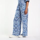 Blue Printed Wide Leg Pants