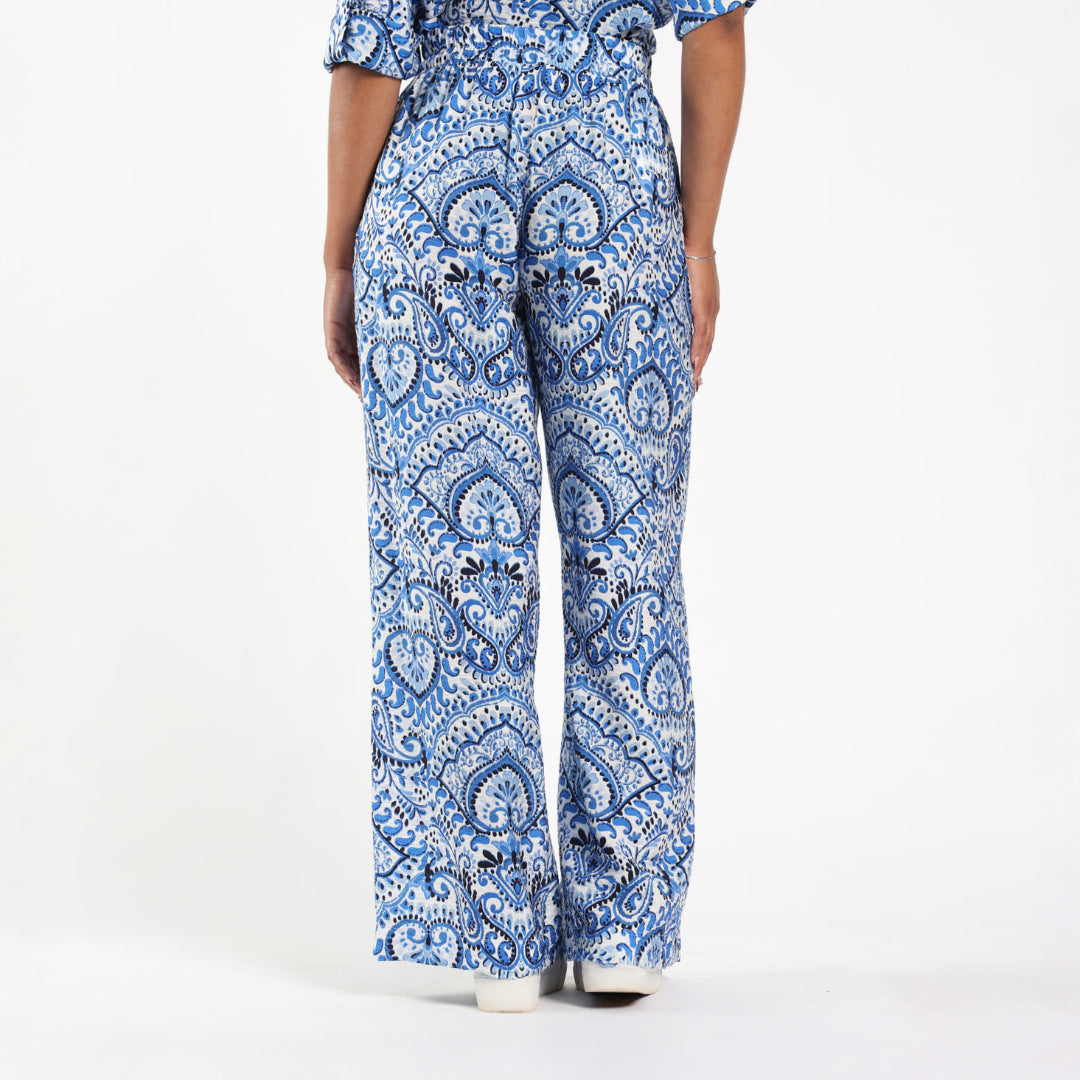 Blue Printed Wide Leg Pants
