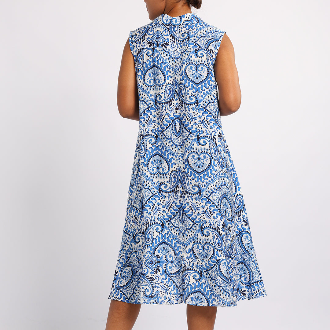 Blue Printed Flare Dress