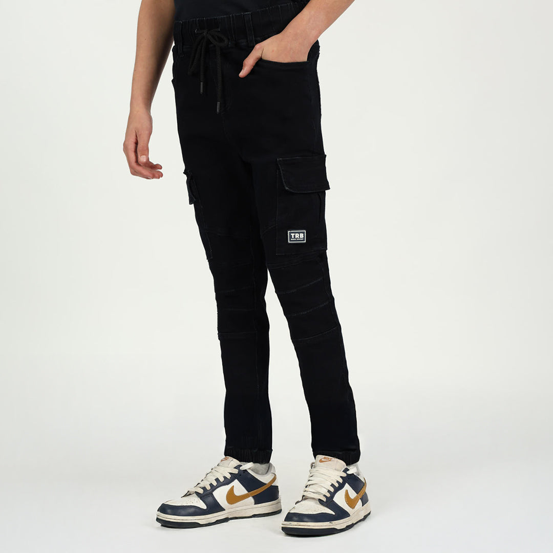 Boys Denim Cargo Biker Jogger