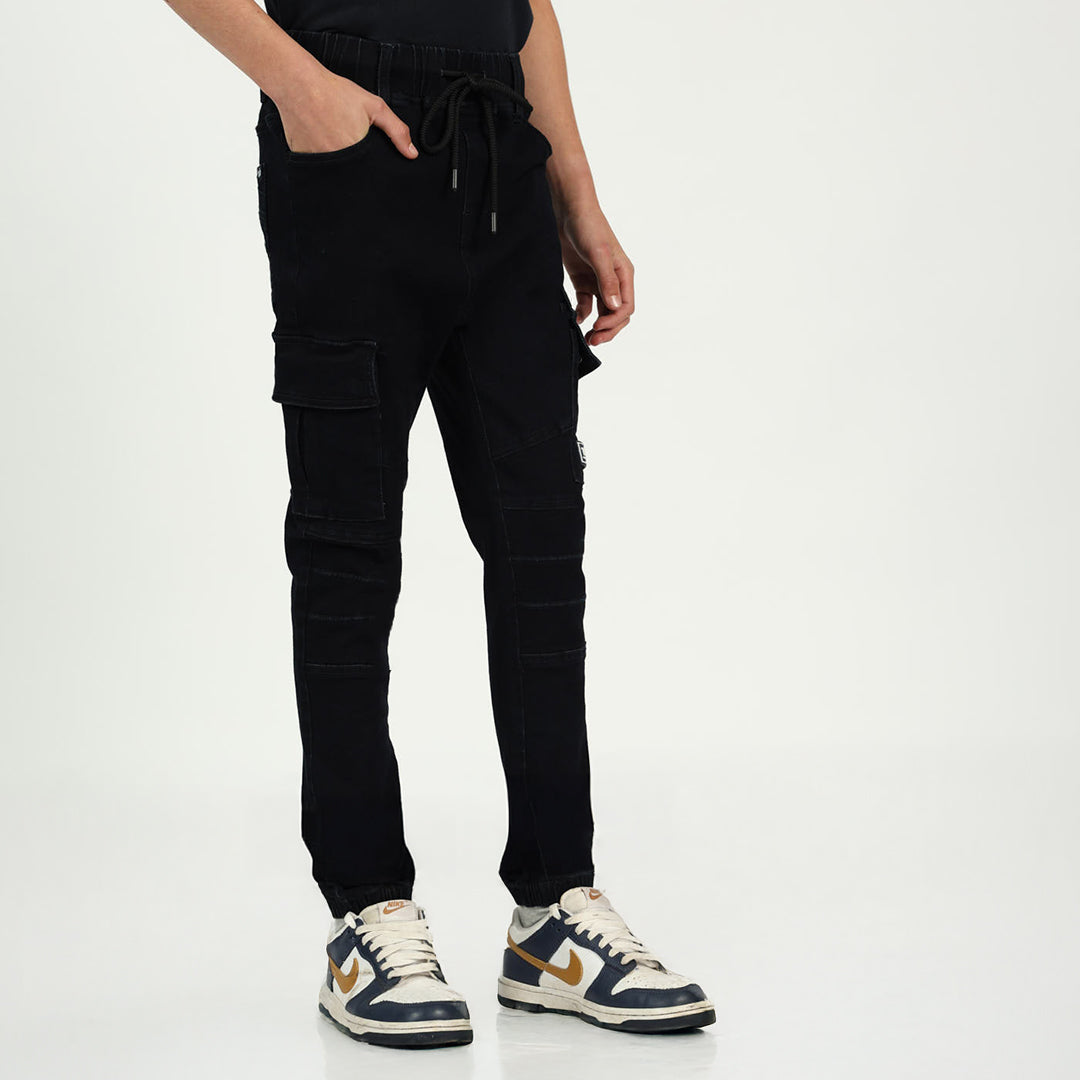 Boys Denim Cargo Biker Jogger