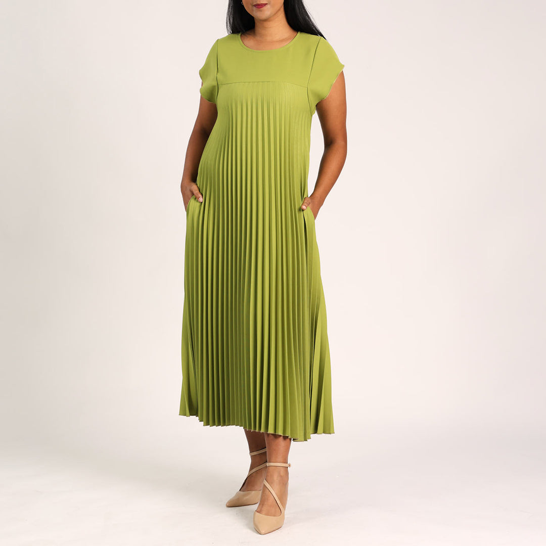 Chartreuse Pleat Dress