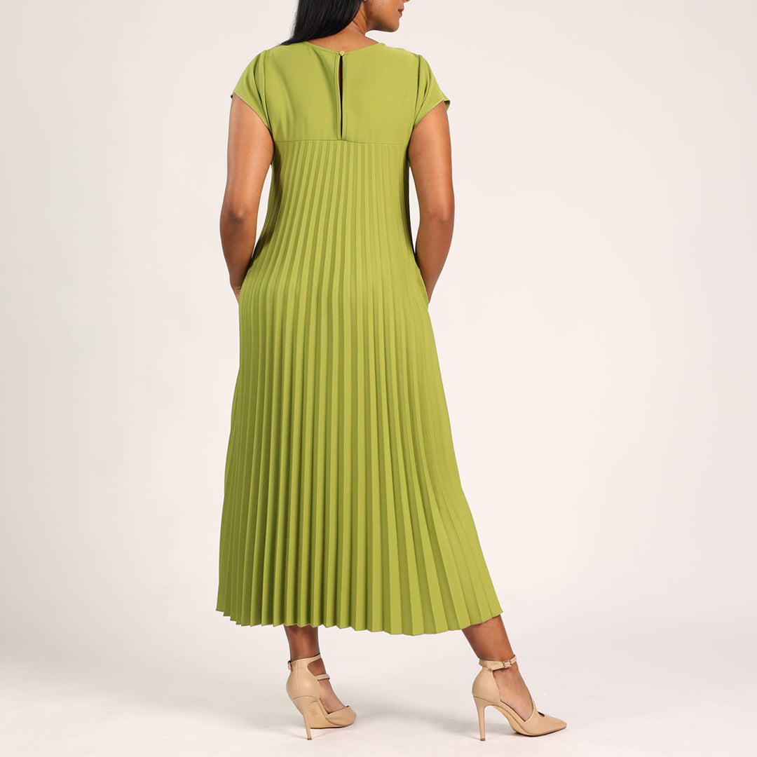 Chartreuse Pleat Dress
