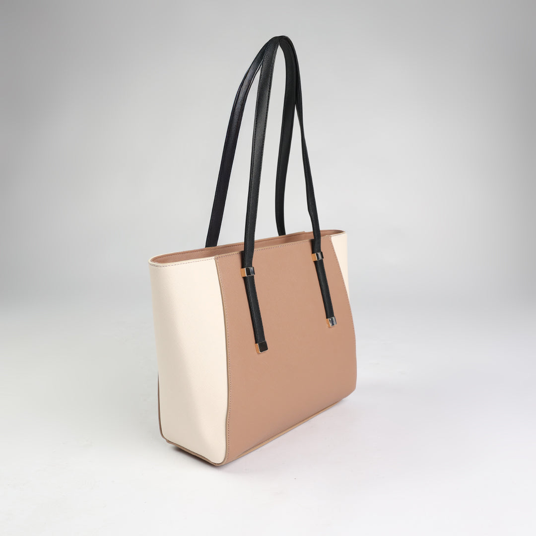 Ciarra Taupe Colourblocked Tote Bag.