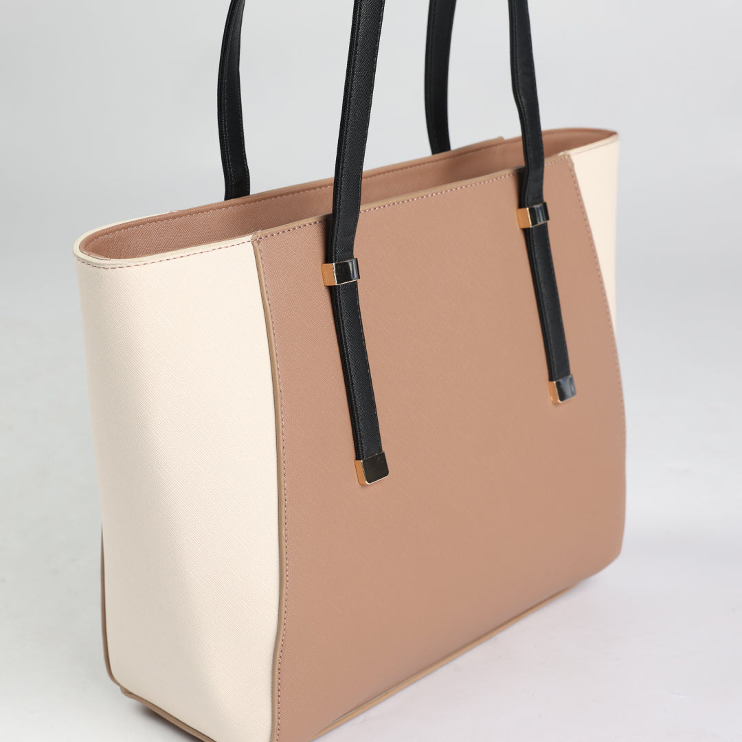 Ciarra Taupe Colourblocked Tote Bag.